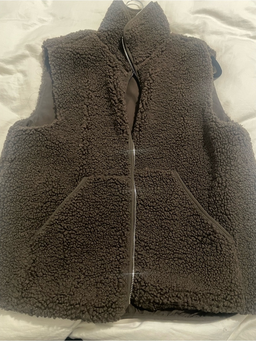 H&M Dark Brown Sherpa Vest with Zip